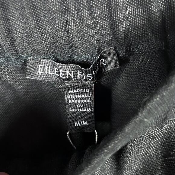 Eileen Fisher Slub Pants Black Tencel & Organic Linen Elastic Waist Ankle Sz M - Picture 8 of 12
